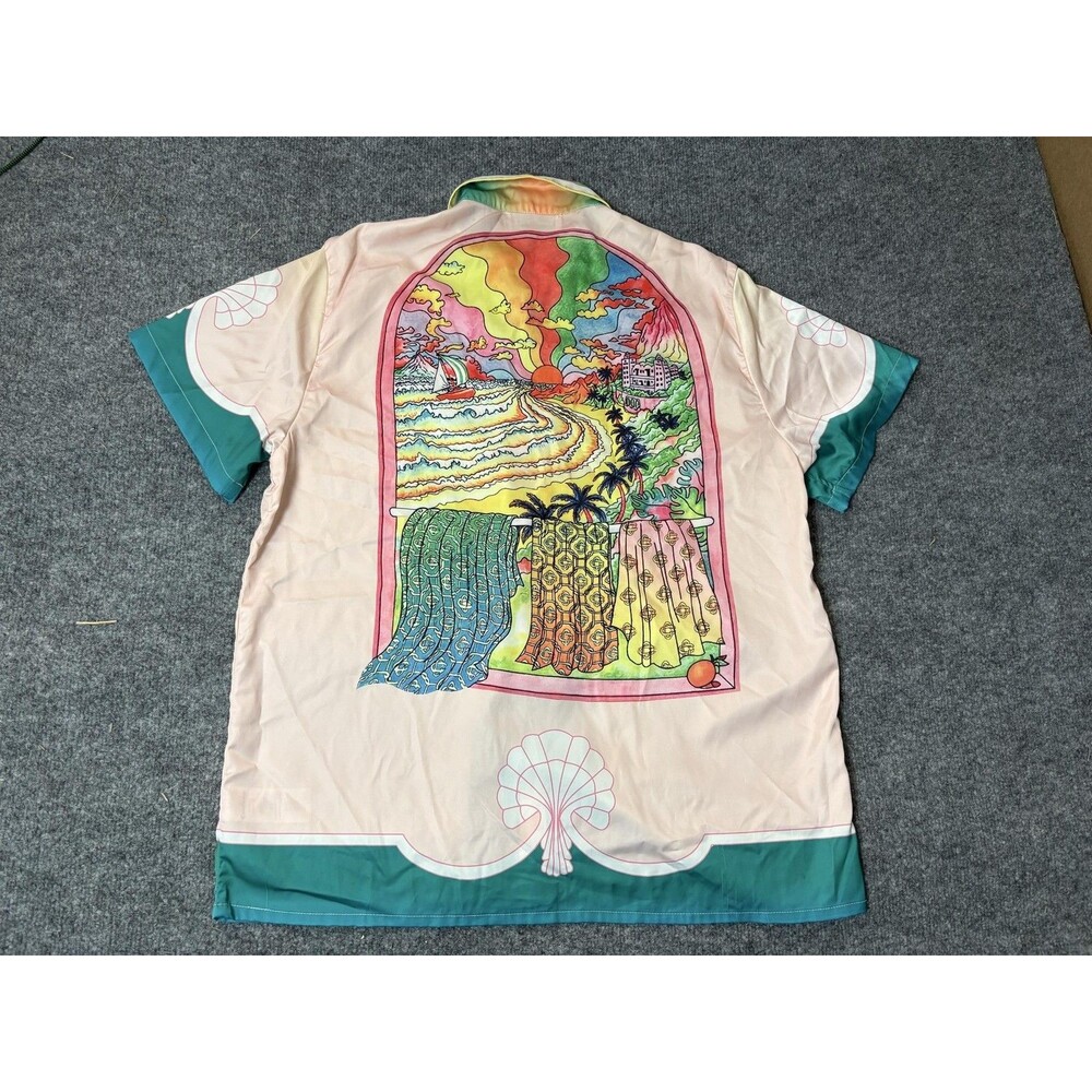 Casablanca Shirt Mens M Multicolor Short Sleeve Silk Tropical Button-Up Casual
